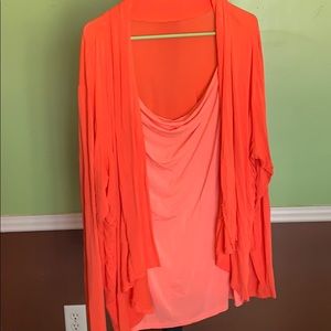 Long sleeve faux cardigan w/under shirt